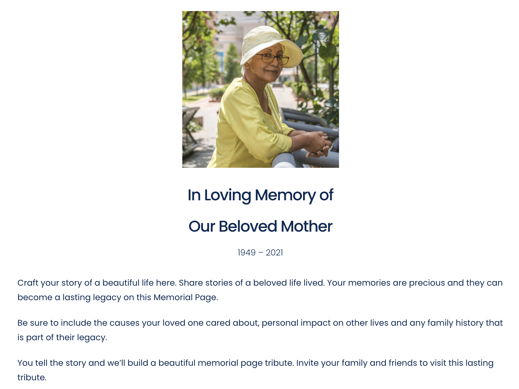 Complimentary Memorial Page Order