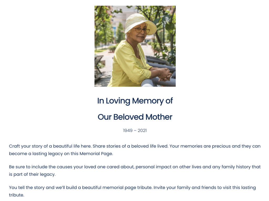 Complimentary Memorial Page Order — Virtual Memorial Gatherings