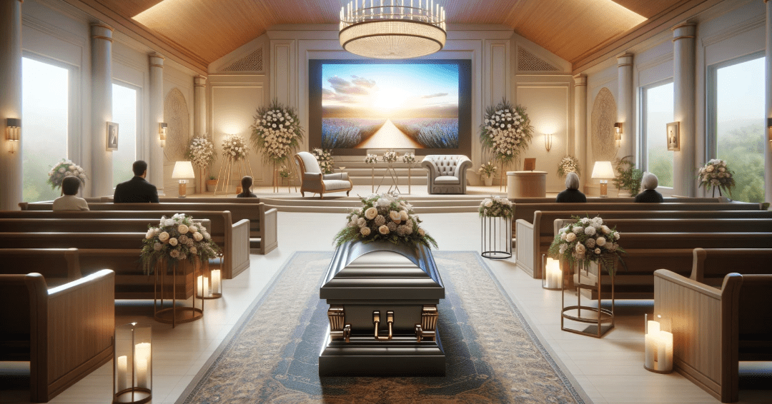 modern funeral with serene setting and virtual aspect